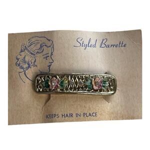 Vintage Pink Flower Barrette Floral Gold Romantic Victorian Elegant Hair Clip